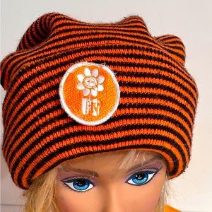 Vintage Y2K MTV Grunge Beanie Orange & Black Stripes Unisex